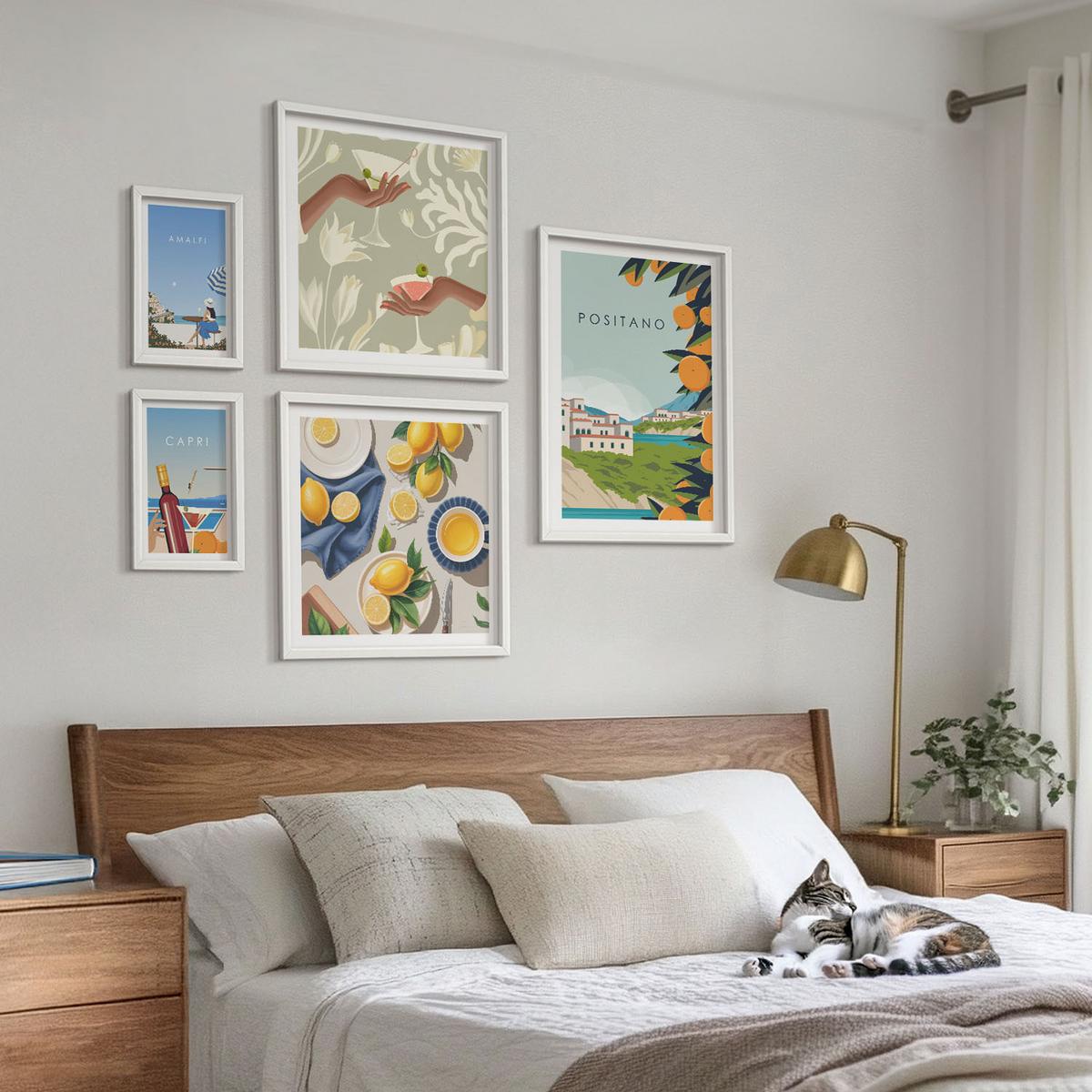 BILDER SET 5er Set - 50x50 cm & 20x30 cm & 40x60 cm Weißer Rahmen - Fruchtmuster und italienische Kultur - Weiß, Kunststoff (40/60cm) - TULUP
