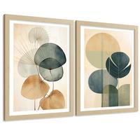 POSTER 2er Bilder-Set Wandbilder Geometrische Blumen modern Wohnzimmer Deko, Schlafzimmer, Küche, Badezimmer Leichter Holzrahmen A4 - Beige, Papier (29.7/1/21cm) - Nacnic