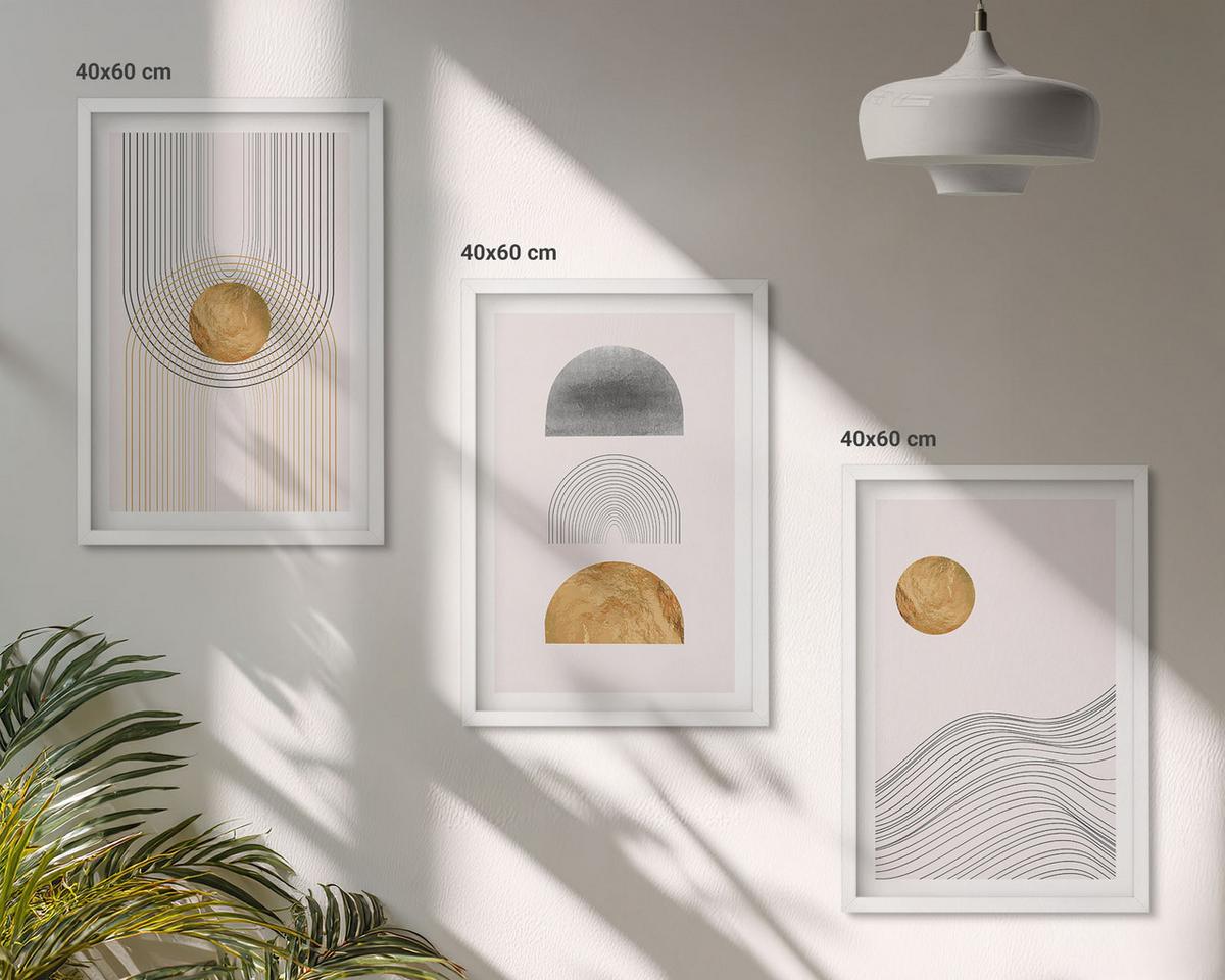 BILDER SET 3er Set - 40x60 cm Weißer Rahmen - Abstrakte Formen in Beige und Grau - Weiß, Kunststoff (40/60cm) - TULUP
