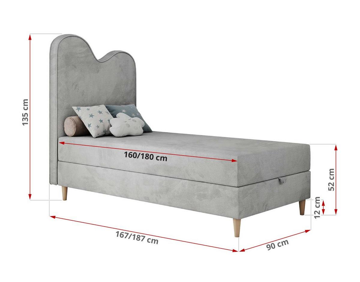 BOXBETT FLOW 90/180 Hellgrau Velvet hydrophob - H3 - Hellgrau, Holz/Textil (90/180cm) - MKS