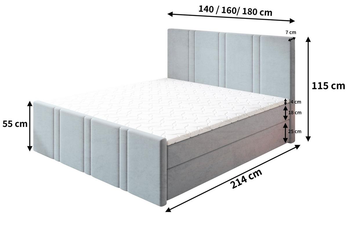 BOXBETT COMOZA 180x200 cm mit Matratze und Topper - Hellgrau - Hellgrau, Holz (180/200cm) - MASSENO