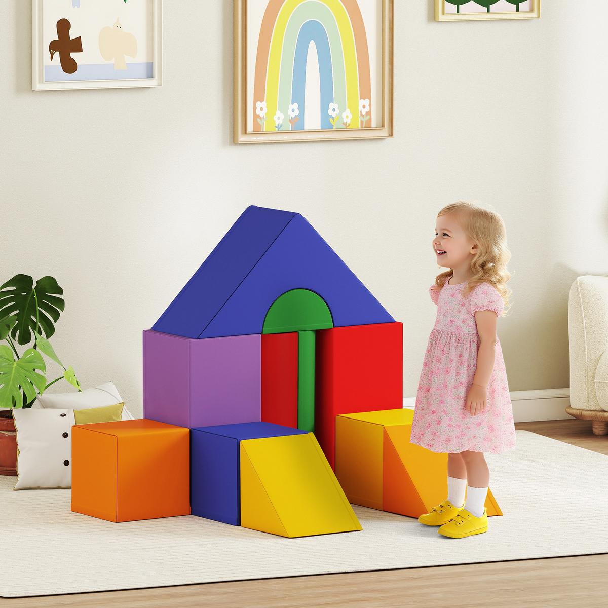 11-TLG. Softbausteine, Schaumstoffbausteine, Bausteinset zum Toben, Klettern - Multicolor, Kunststoff (25/25cm) - HOMCOM