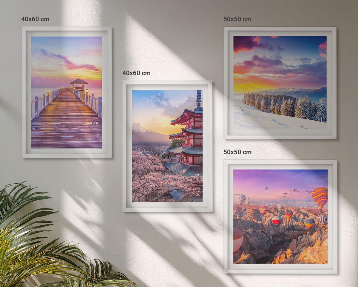 BILDER SET 4er Set - 50x50 cm & 40x60 cm Weißer Rahmen - Romantische Himmelslandschaften - Weiß, Kunststoff (50/50cm) - TULUP