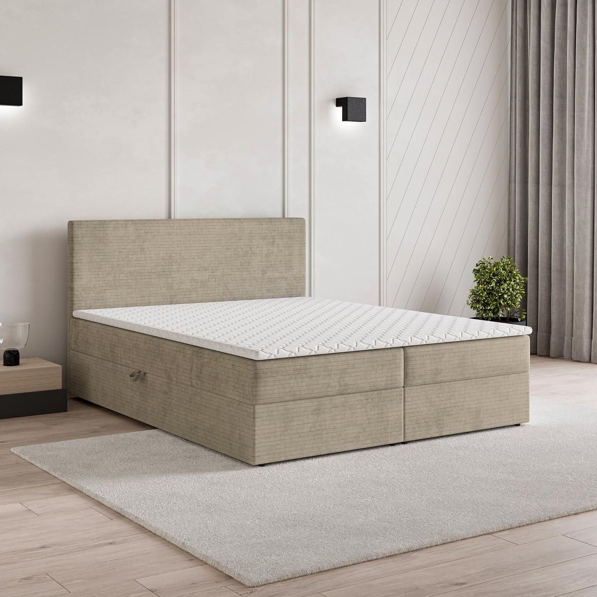 BOXBETT NIRA 180x200 cm mit Matratze und Topper - Beige - Beige, Holz (180/200cm) - MASSENO