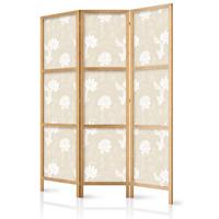PARAVENT Japanischer 3-tlg 135x172 cm Fische und Blumen - Beige, Holz/Textil (135/172/3cm) - Muralo