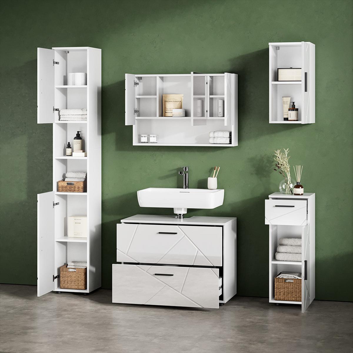 WASCHBECKENUNTERSCHRANK Ronco Weiß Hochglanz 80 x 58.6 cm - Weiß Hochglanz, Holzwerkstoff (80/58.6/41cm) - Livinity®