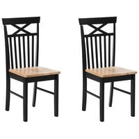 ESSZIMMERSTUHL 2er-Set Gummibaumholz schwarz/hellbraun Houston - Hellbraun/Schwarz, Holz (44/94/45cm) - Beliani