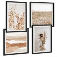 BILDER SET 4er Set - 50x50 cm & 40x60 cm Schwarzer Rahmen - Pflanzenmotive im Boho-Stil - Schwarz, Kunststoff (50/50cm) - TULUP