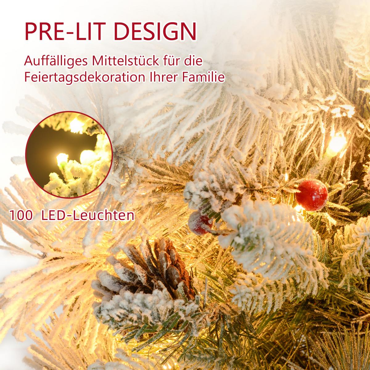107 cm Künstlicher Weihnachtsbaum, 2er-Set mit 100 LED-Lichten flammhemmend - Weiß/Grün, Kunststoff/Metall (107cm) - HOMCOM