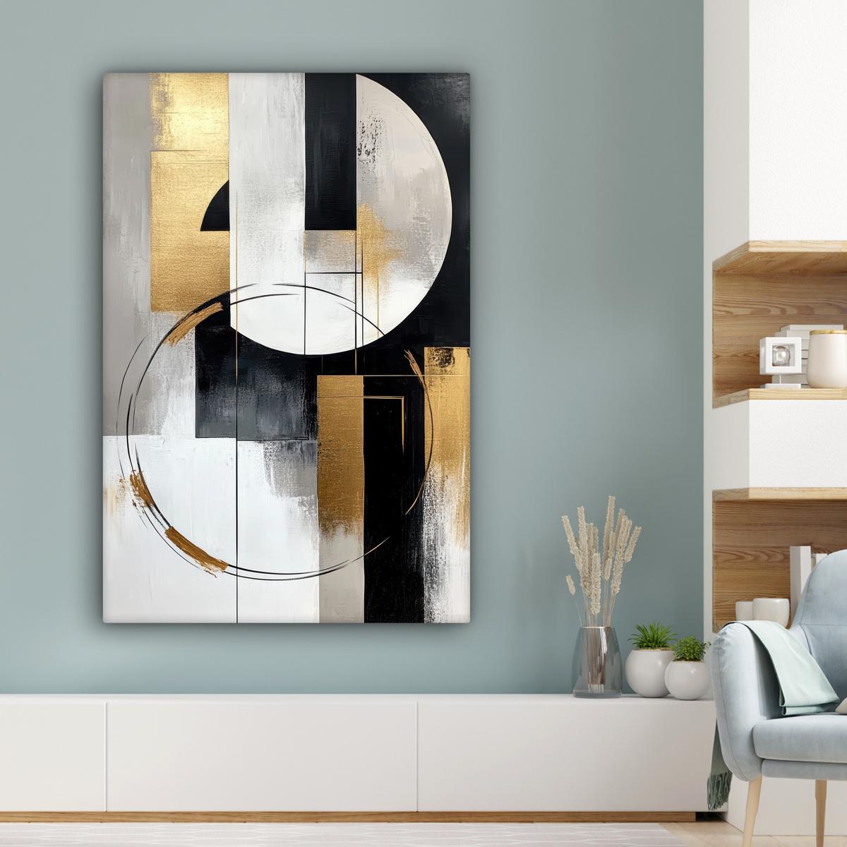LEINWANDBILD Abstrakt - Gold - Silber - Formen - Ästhetik Deko XXL 80x120 cm - Multicolor, Textil (80/120cm) - MuchoWow