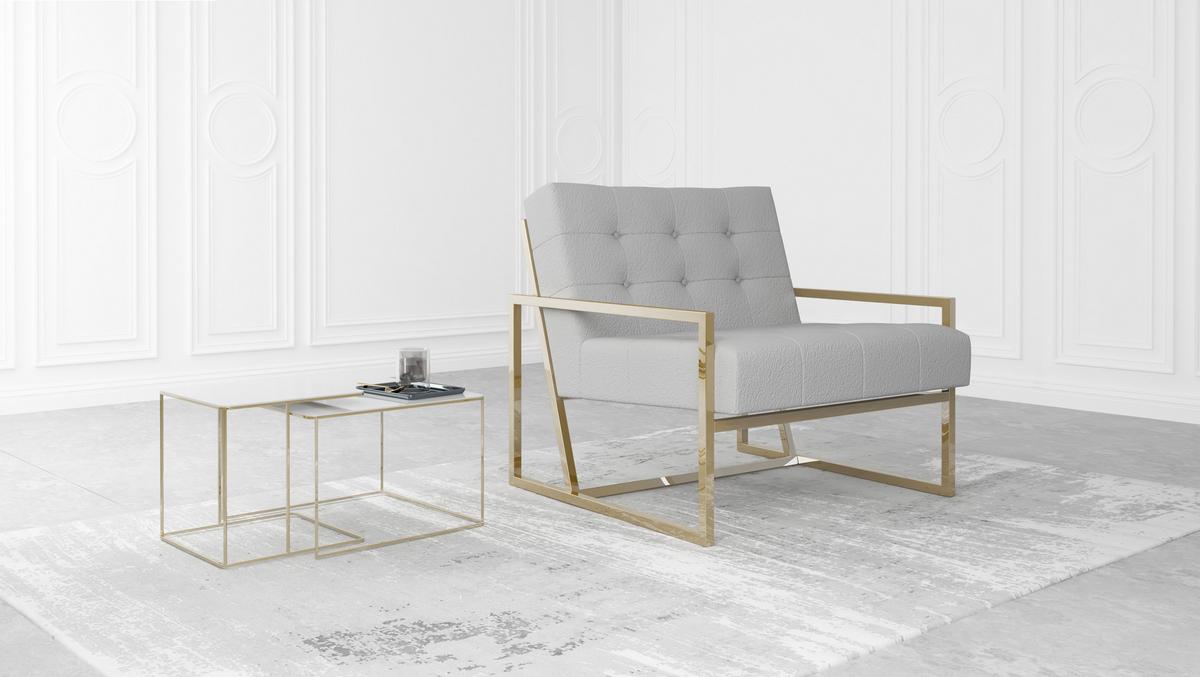 LOUNGESESSEL Duban Grau Bouclé-Stoff - Goldfarben/Grau, Holz/Textil (84/81/89cm) - S-Style Möbel