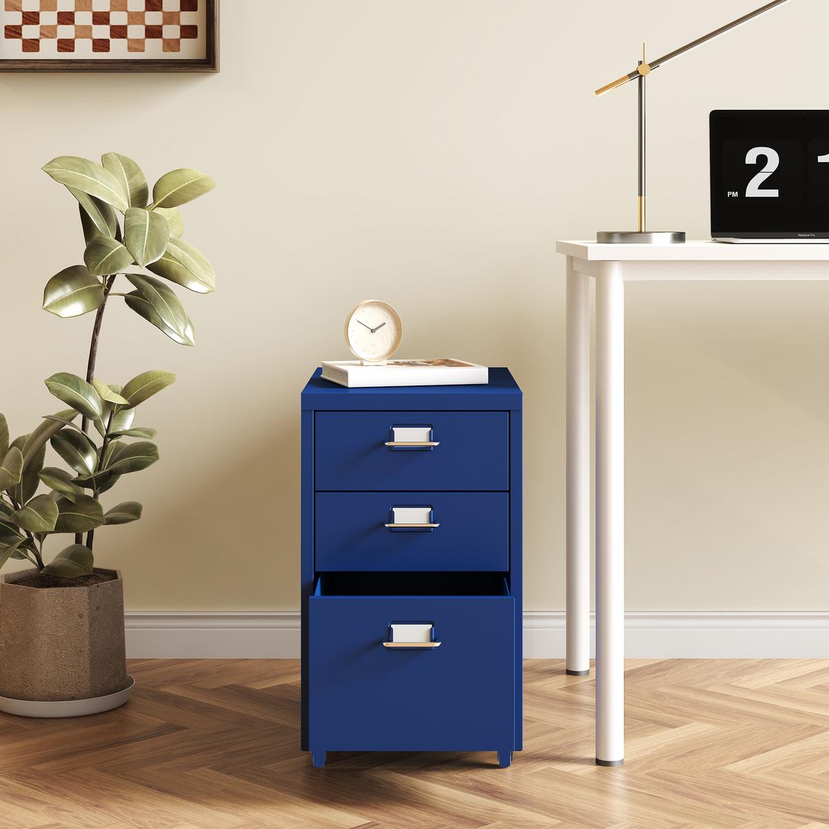 ROLLCONTAINER Kökar - Blau, Metall (28/48/41cm) - [en.casa]