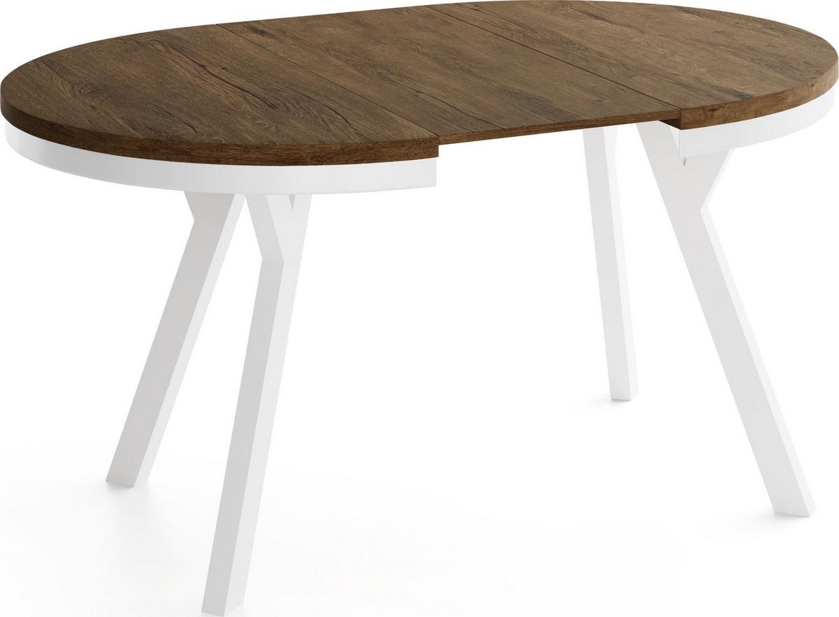 ESSTISCH Vero Neo rund ausziehbar verlängerbar, Eiche Braun Rustikal 80-130/80/77 cm - Alteiche/Weiß, Holz/Holzwerkstoff (80/130/77cm) - WFL GROUP