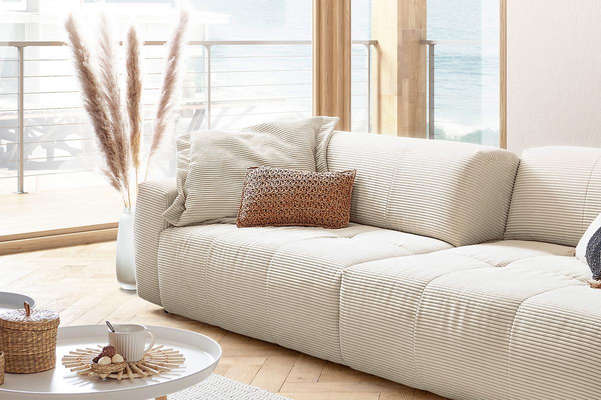 SOFA MIT SITZTIEFENVERSTELLUNG PALACE Weiß Cord Relaxfunktion - Weiß, Textil (298/74/120cm) - KAWOLA