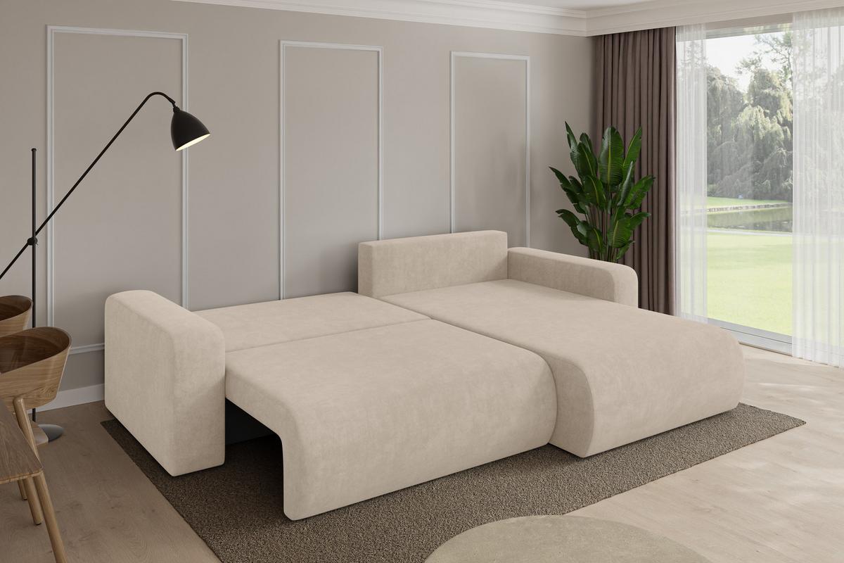 ECKSOFA mit Schlaffunktion Ottomane Rechts BERY-L 276x193x88 Beige Velours - Schwarz/Sahara, Holzwerkstoff/Kunststoff (276/193cm) - ALTDECOR
