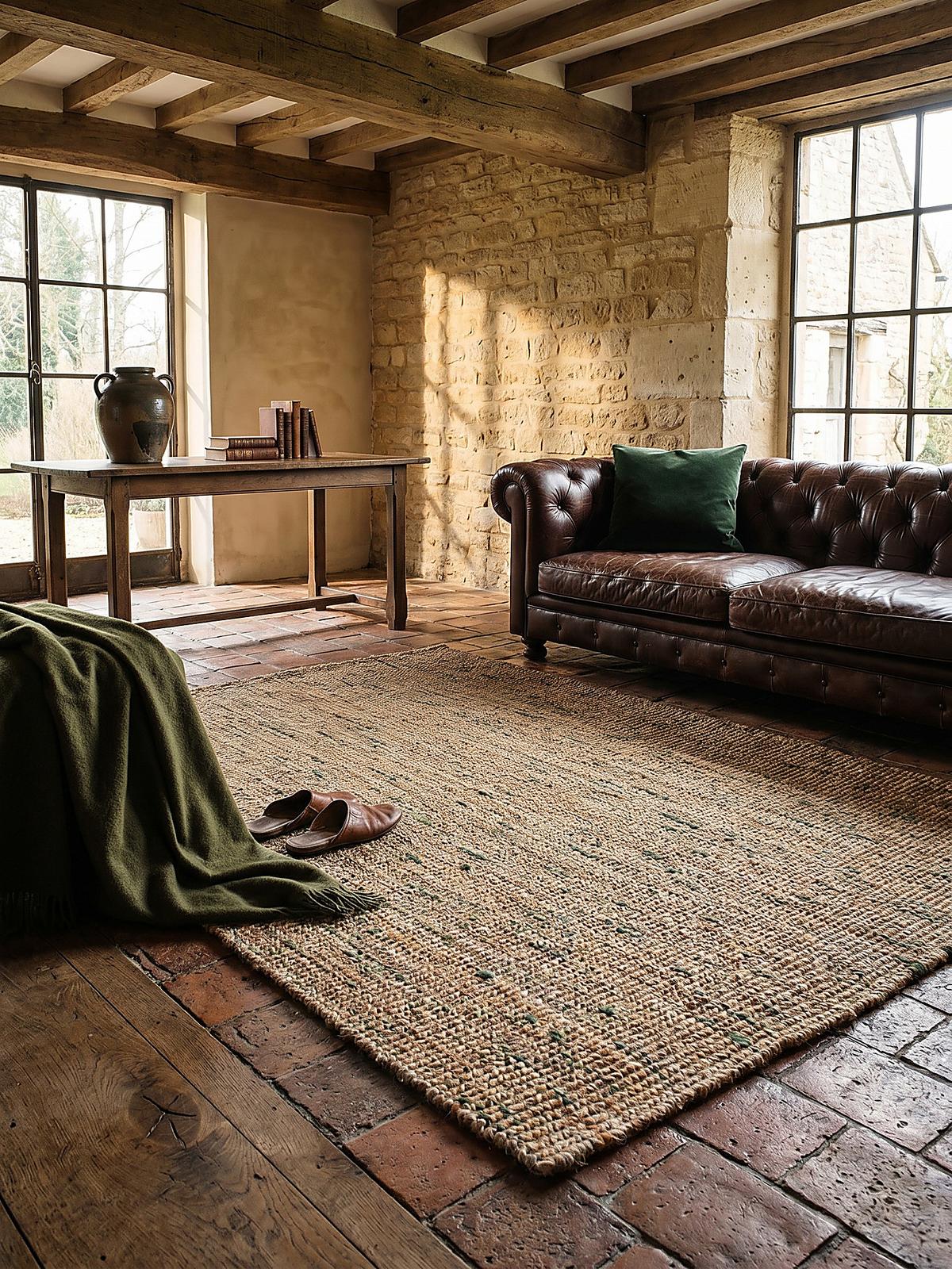 JUTETEPPICH handgewebt ERME, in Naturjute, Natur-Grün, 160 x 230 cm - Beige, Textil (230/160cm) - KADIMA DESIGN