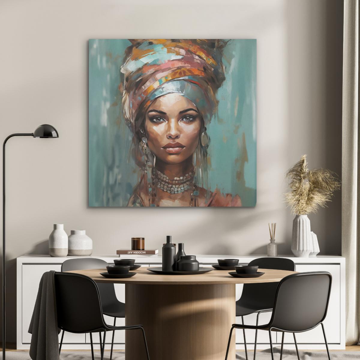 AKUSTIKBILD Frau - Kunst - Schmuck - Porträt Akustikpaneele 90x90 cm - Blaugrau, Kunststoff (90/90/0.9cm) - MuchoWow