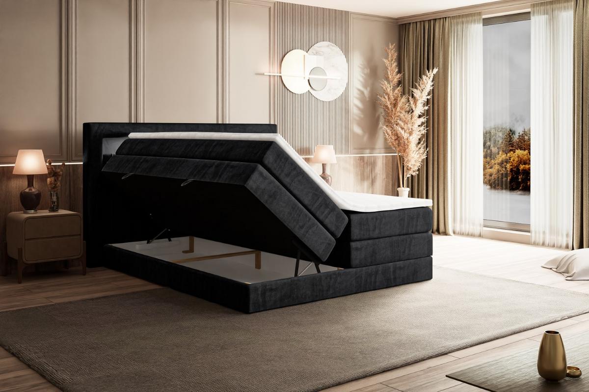 BOXSPRINGBETT NOEL GOLD KING - 180x200 - H3/H4 - Schwarz - Schwarz, Holzwerkstoff (180/200cm) - ALTDECOR