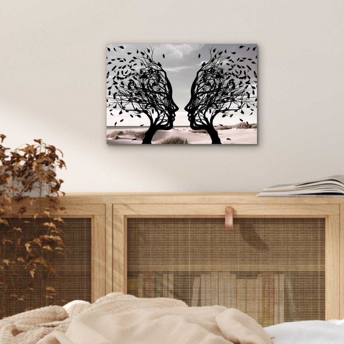METALLBILD Strand - Meer - Menschen - Baum - Moderne Kunst 30x20 cm - Hellgrau, Metall (30/20cm) - MuchoWow