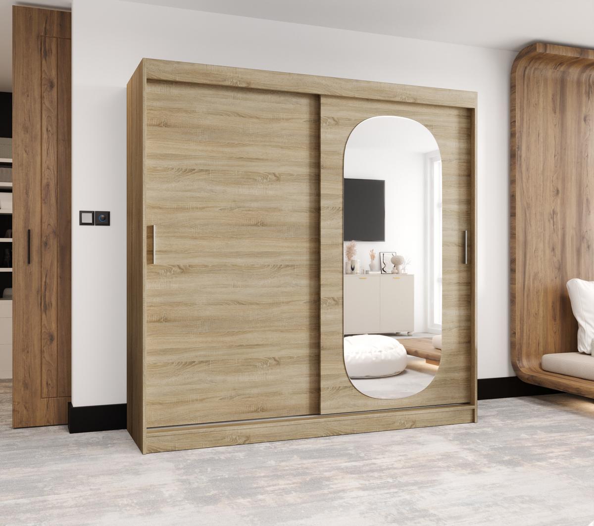 SCHIEBETÜRENSCHRANK mit Spiegel ROYAL 200/200/62 2-türig - Silberfarben/Sonoma Eiche, Holz (200/62/200cm) - MÖBEL KRYSPOL