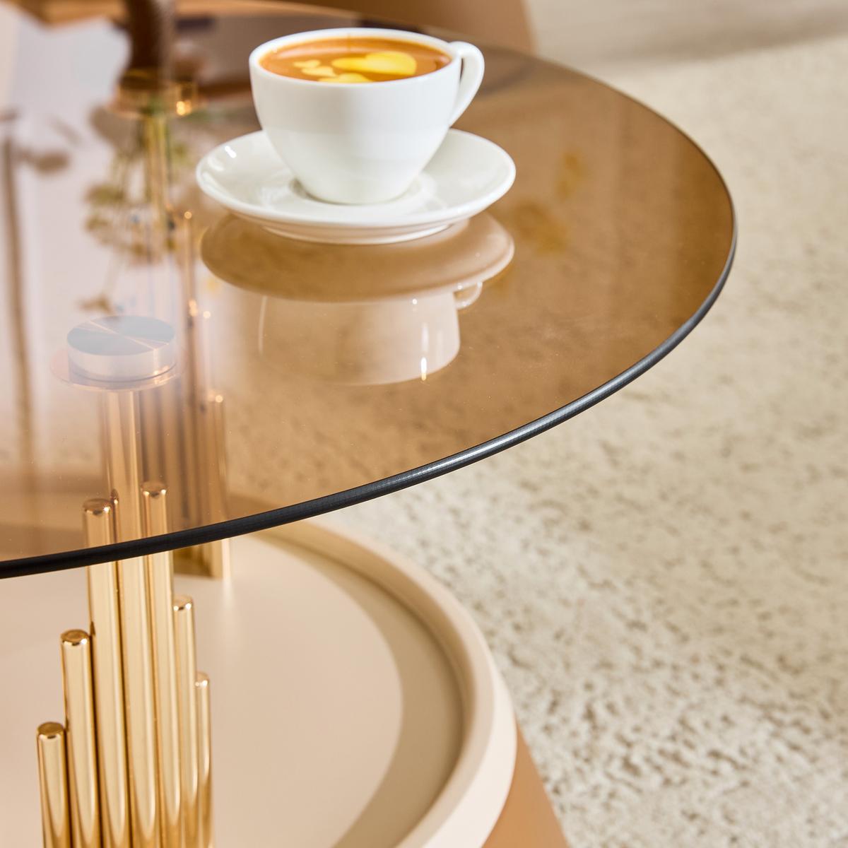 COUCHTISCH 2-teilig Glas & Metall Nesting-Design Rund Braun - Braun, Glas (48/70/60cm) - Urban Meuble