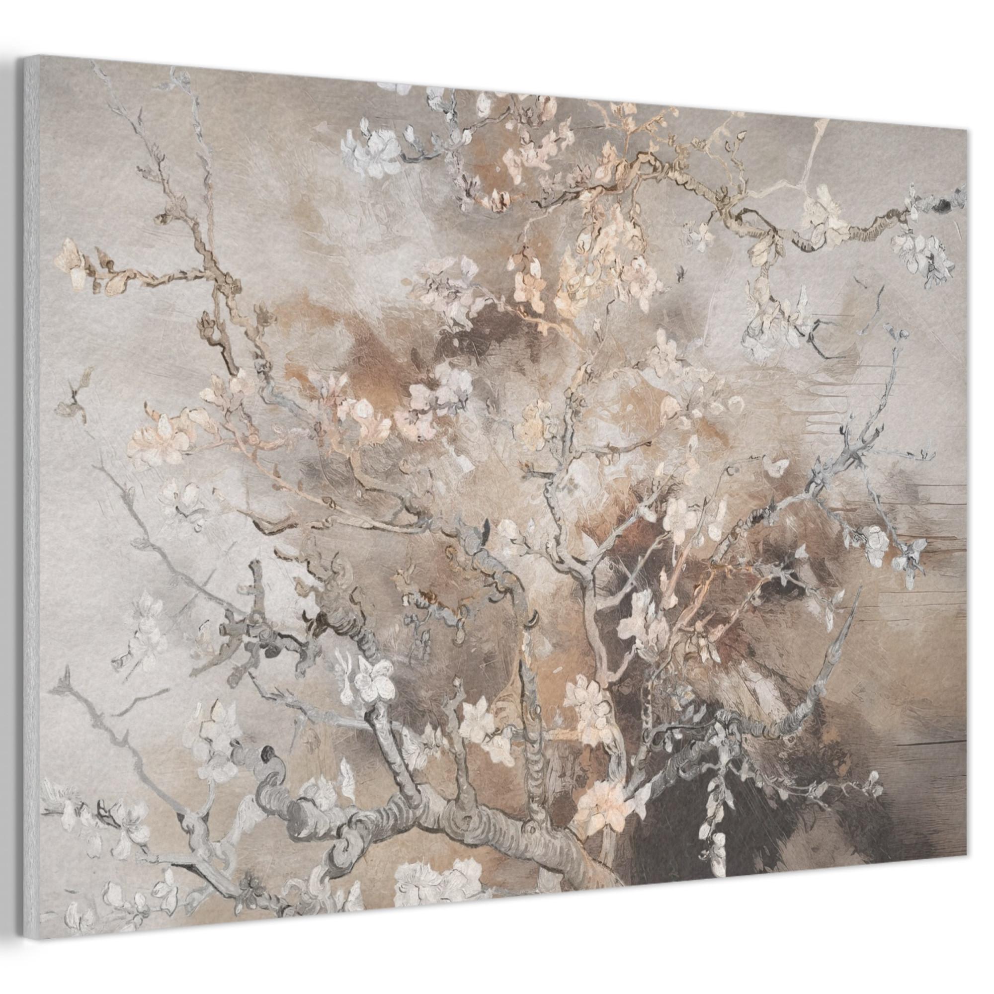 AKUSTIKBILD Mandelblüte - Kunst - Van Gogh - Beige - Abstrakt Akustikpaneele 90x60 cm - Braun, Kunststoff (90/60/0.9cm) - MuchoWow