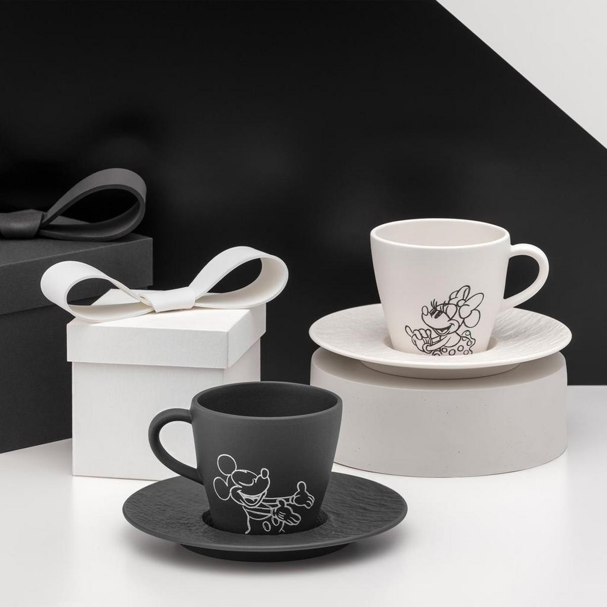 KAFFEETASSEN MIT UNTERTASSEN Manufacture Rock – Mickey Mouse schwarz-weiß 160 ml 2er Set - Schwarz/Weiß, Keramik (0.16L) - Villeroy & Boch