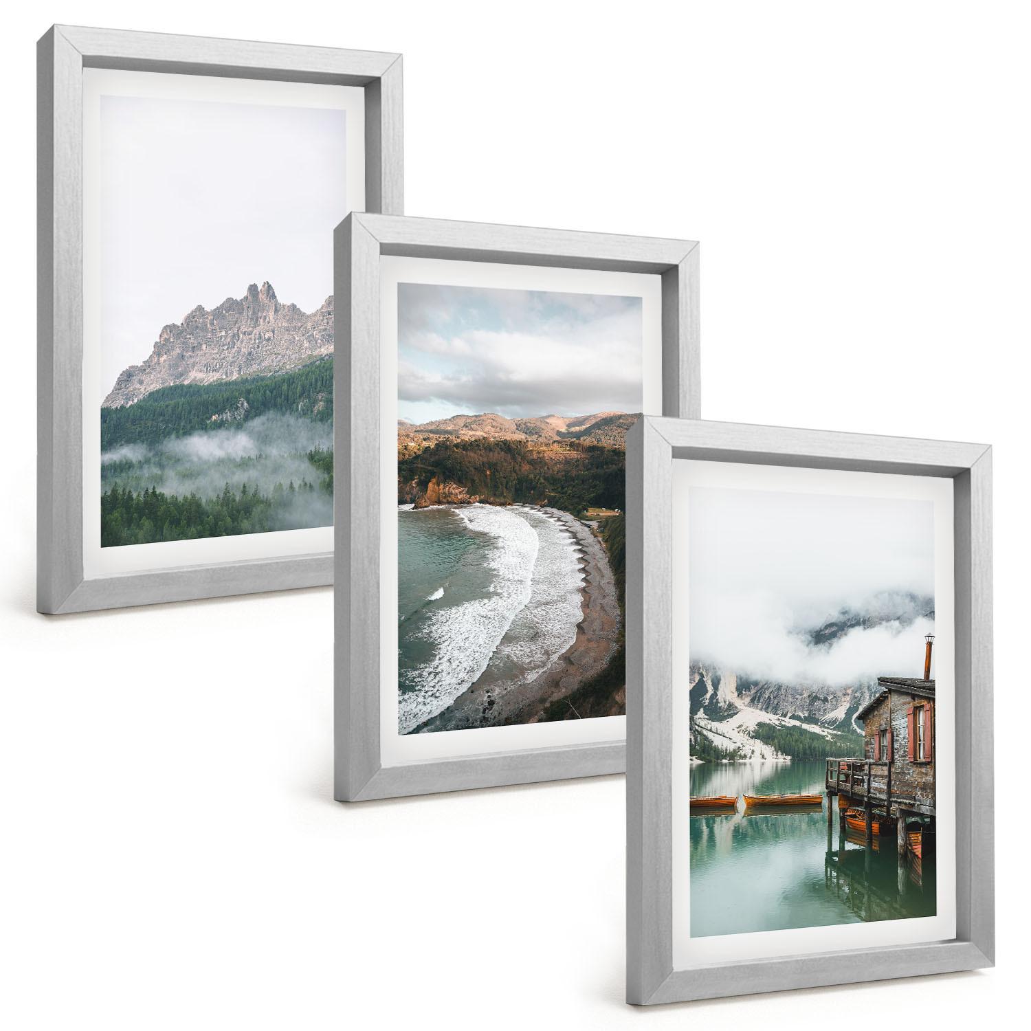 BILDER SET 3er Set - 20x30 cm Silberner Rahmen - Holzhaus an Bergstränden - Silberfarben, Kunststoff (20/30cm) - TULUP