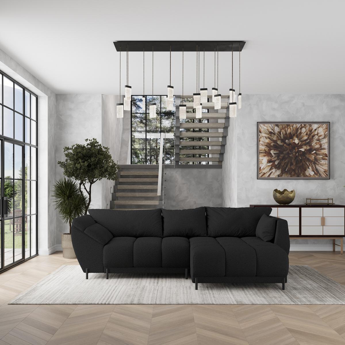 ECKSOFA VESTANO R-S Schwarz Boucle-Stoff mit Schlaffunktion - Schwarz, Holz (287/182cm) - MASSENO