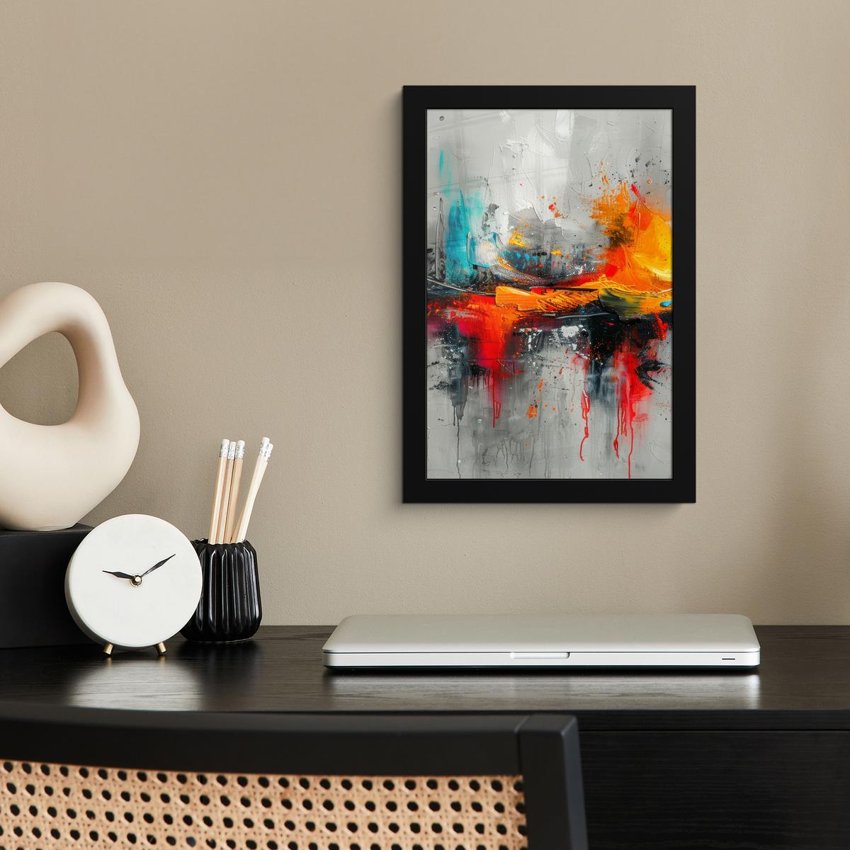 POSTER MIT RAHMEN Moderne Kunst - Orange - Grau - Abstrakt Poster 20x30 cm - Hellgrau, Papier (20/30cm) - MuchoWow