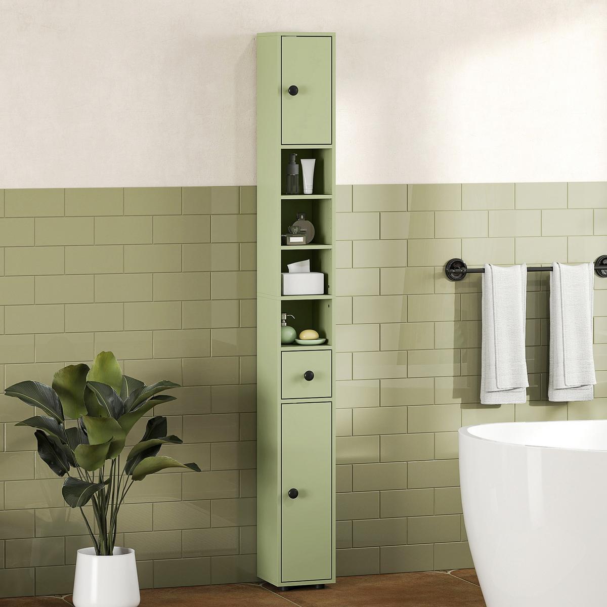 BADEZIMMERSCHRANK Spanplatte Grün - Schwarz/Grün, Karton/Holzwerkstoff (20/180/20cm) - Kleankin