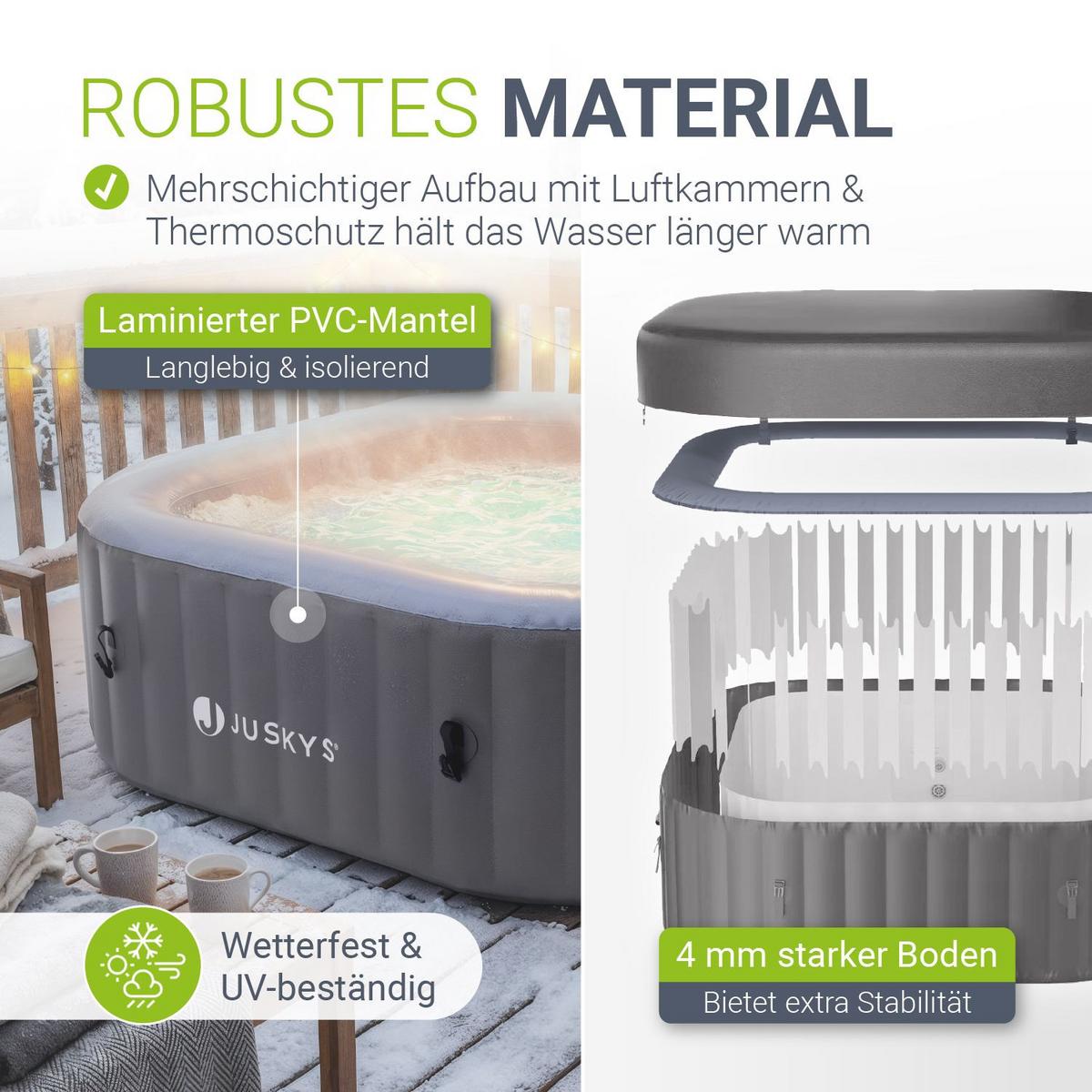 WHIRLPOOL SpaLuxe LED 185x185x65 cm grau/blau - Grau, Kunststoff (185/65/185cm) - Juskys
