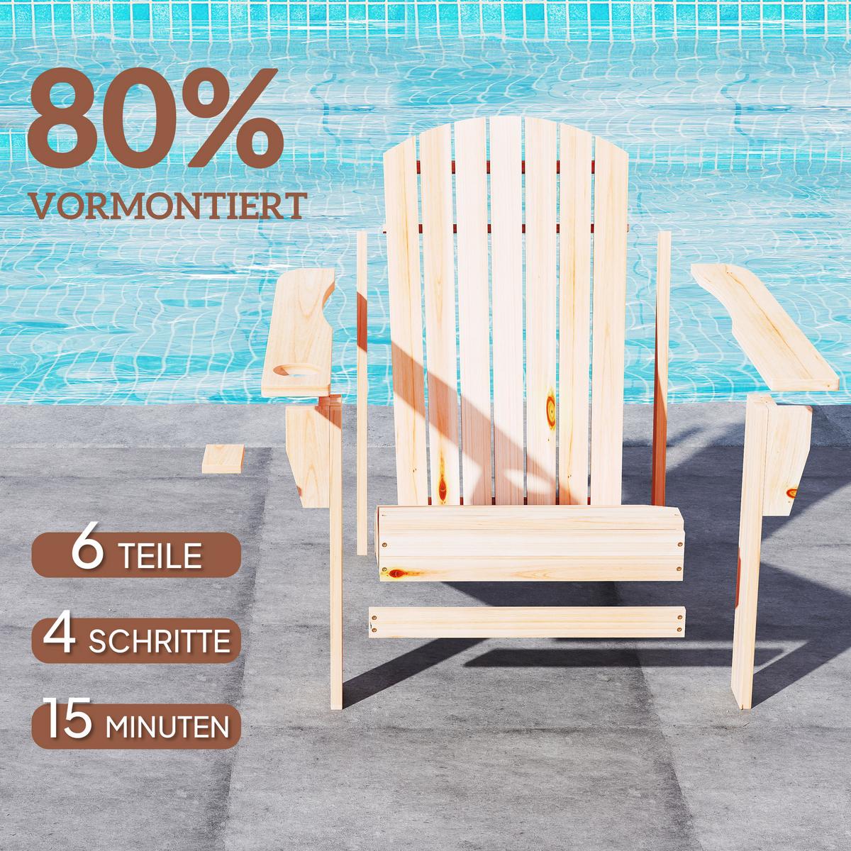 ADIRONDACK-GARTENSTUHL mit Becherhalter Gartenliege Balkonstuhl Massivholz Natur - Fichtefarben, Holz (95/93/72cm) - Outsunny