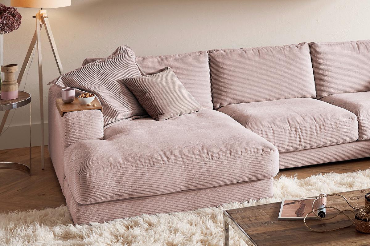 WOHNLANDSCHAFT MADELINE Pink Cord - Schwarz/Rosa, Kunststoff/Textil (425/86/224cm) - KAWOLA