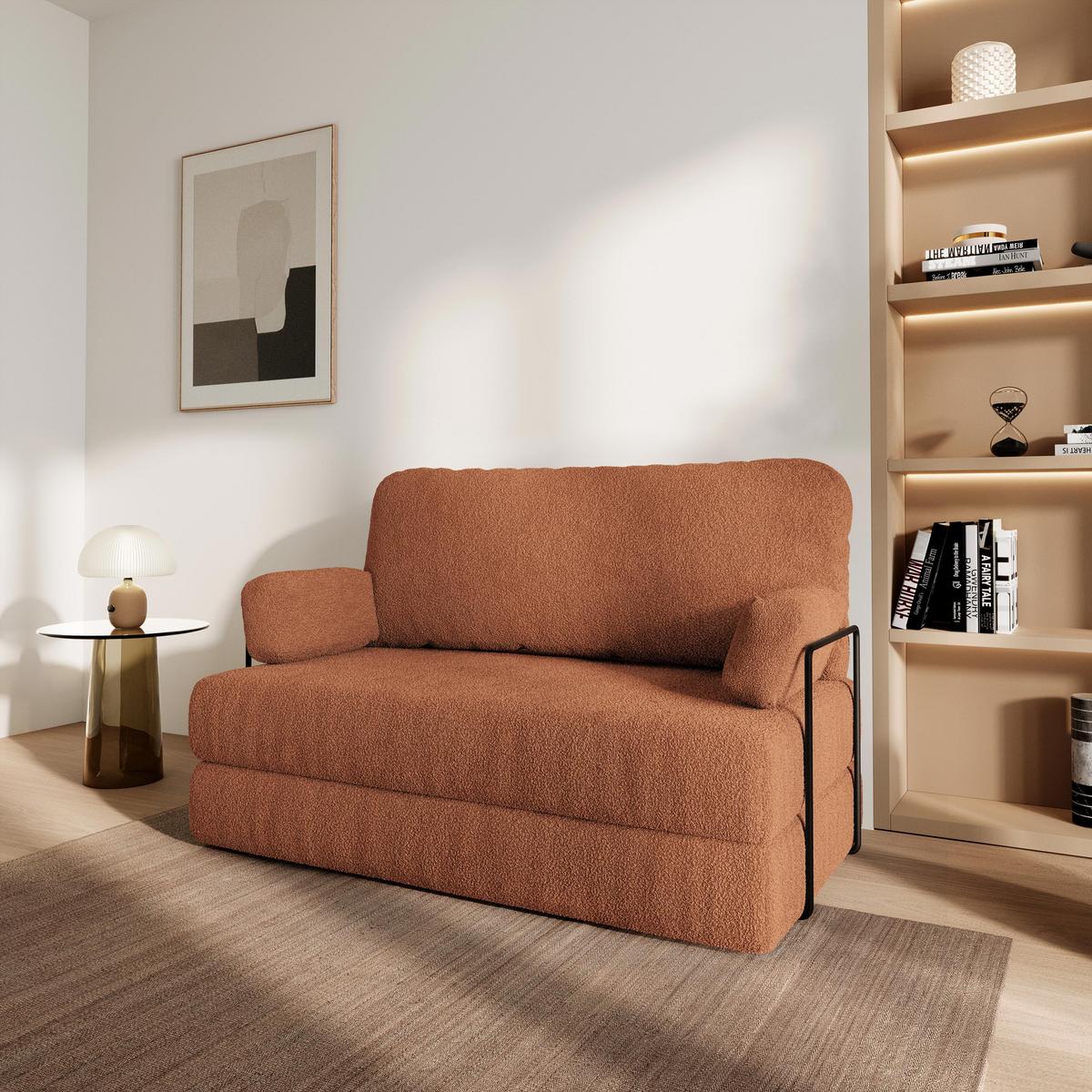 BETTSOFA KESTE aus Schaumstoff Bucle-Stoff Orange Schlaffunktion - Orange, Textil (140/86/60cm) - MASSENO