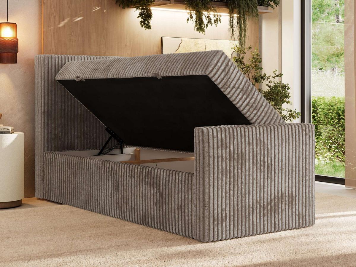 BOXBETT TILIANO DUO 90/200 - Hellbraun Cord - H3 - Topper Visco - Links Seite - Hellbraun, Textil (200/90cm) - MKS