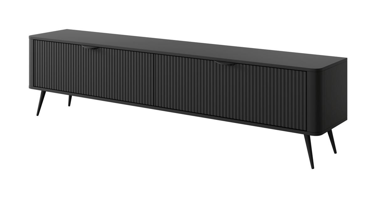 LOWBOARD Vespasia 2T Schwarz 200/51,2/38 cm – Geriffelten Fronten - Schwarz, Holzwerkstoff/Metall (200/51.2/38cm) - AX Living