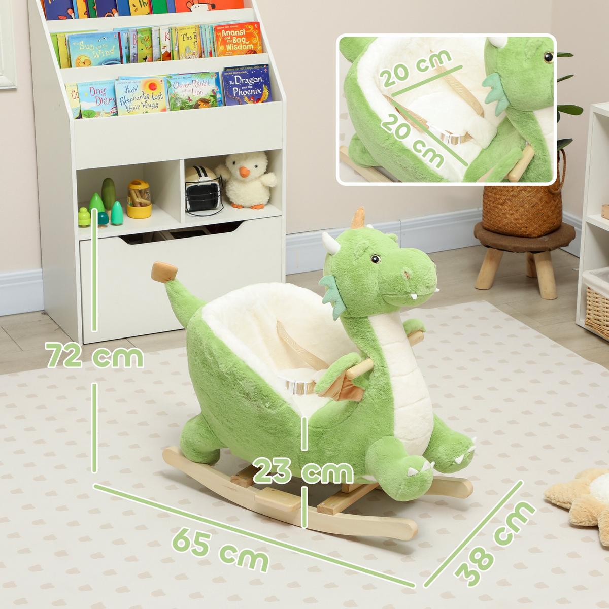 SCHAUKELTIER Dinosaurier-Schaukel interaktive Tiergeräusche weiche Füllung Grün - Grün, Textil (39/66/73cm) - AIYAPLAY