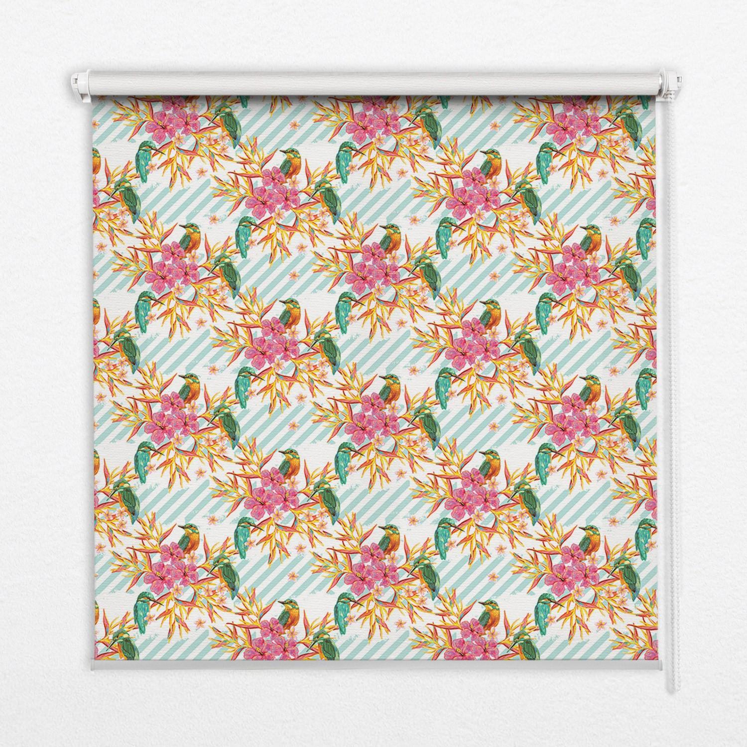 INNENROLLO - Fensterrollo - Rollo - 110x140 cm - Vögel zwischen den Baumzweigen - Pink, Kunststoff (110/140/0.5cm) - TULUP