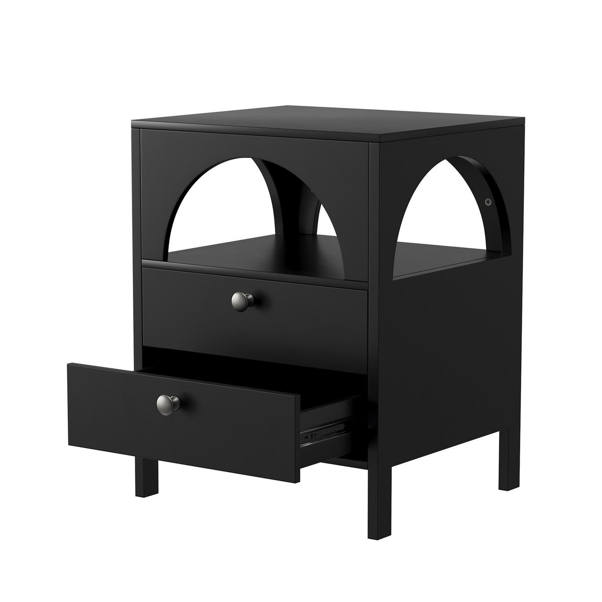 NACHTTISCH Schwarz 45 cm – Nachtkonsole mit 2 Schubladen & offenem Fach - Schwarz, Holzwerkstoff (45/58/40cm) - Urban Meuble
