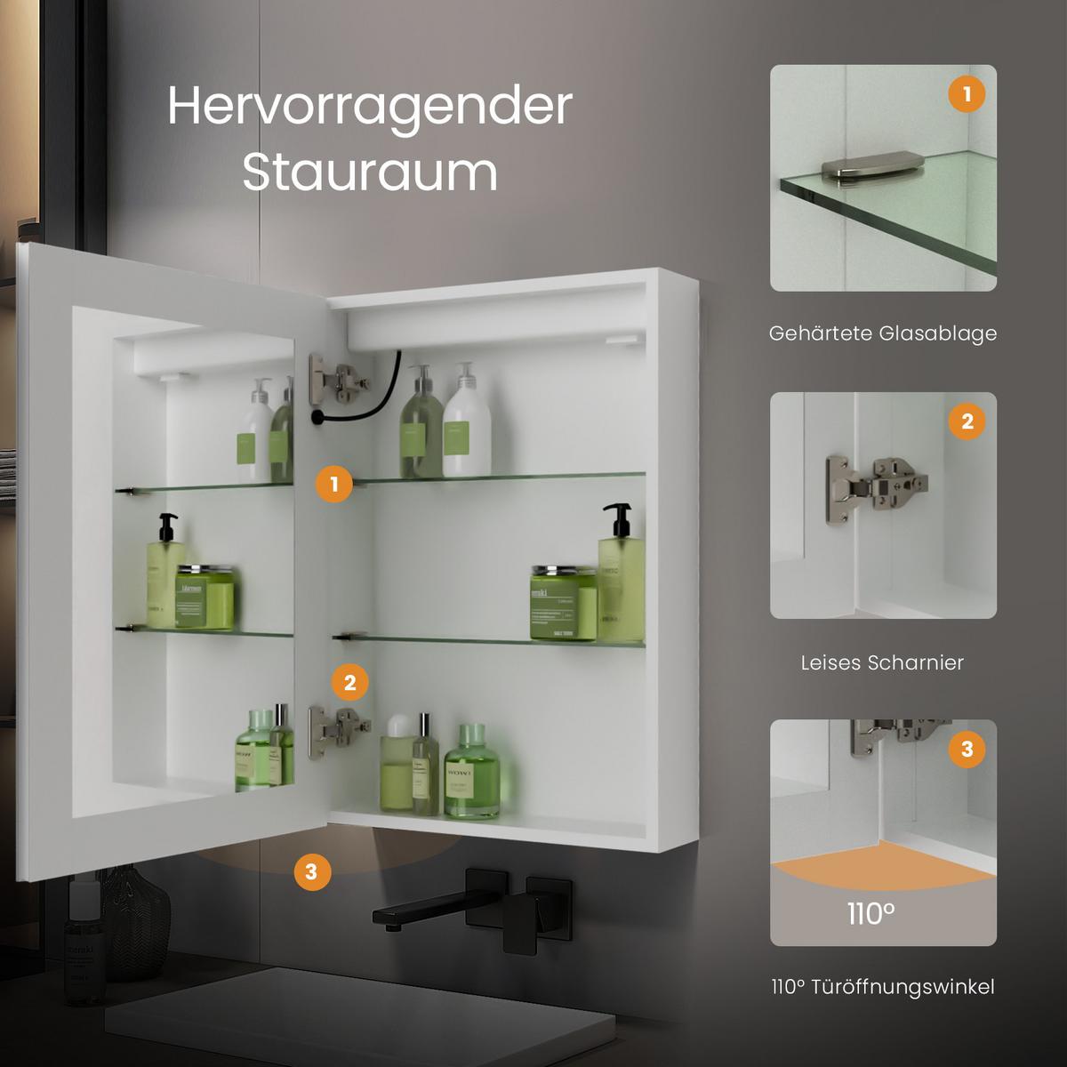 SPIEGELSCHRANK mit Beleuchtung Weiß 70/50 cm - Weiß, Metall (50/70/14.5cm) - EMKE