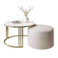 COUCHTISCH mit Hocker LORI GLASS gebürstetes Gold/weißes Glas/Coral 65 - Weiß, Metall (70/70/49cm) - Lookway