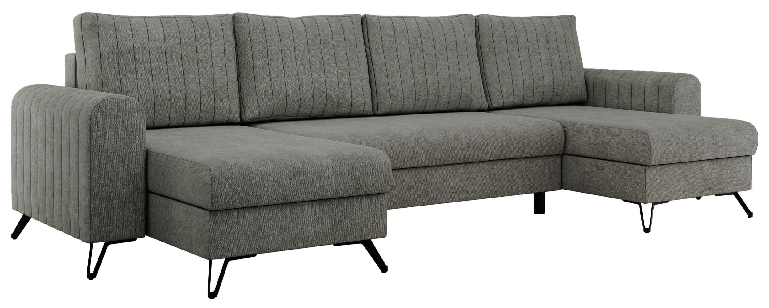 WOHNLANDSCHAFT AXEL U Struktur Grau - Schwarz/Grau, Textil/Metall (312/90/140cm) - MKS