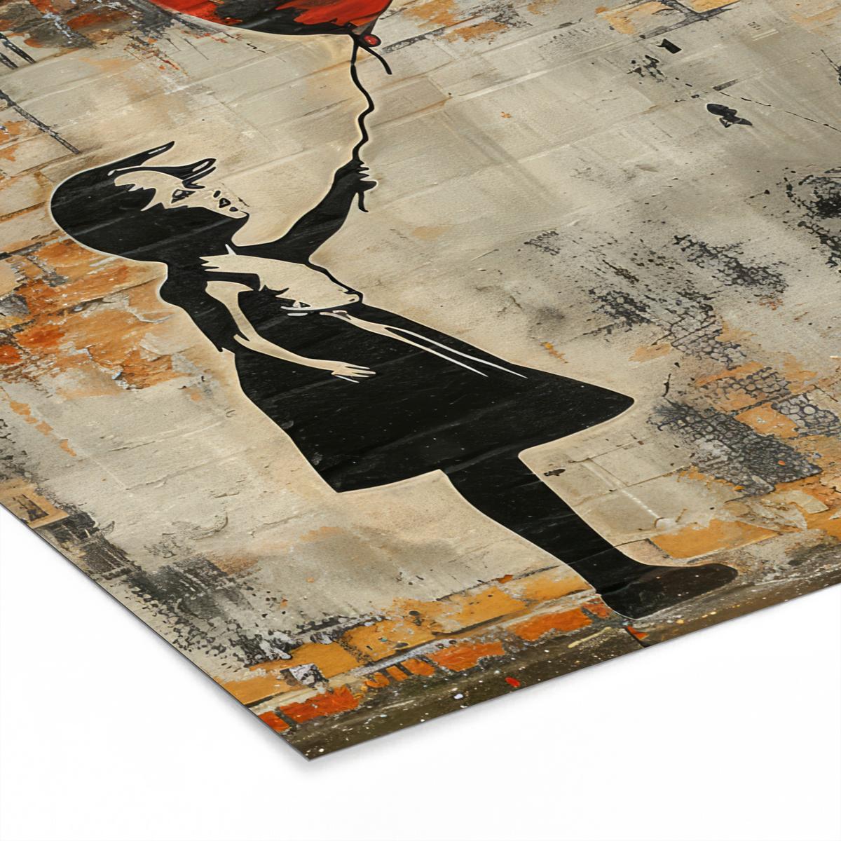POSTER MIT RAHMENGERAHMTES BILD Graffiti - Banksy - Mädchen - Straßenkunst 40x40 cm - Sandfarben, Papier (40/40cm) - MuchoWow