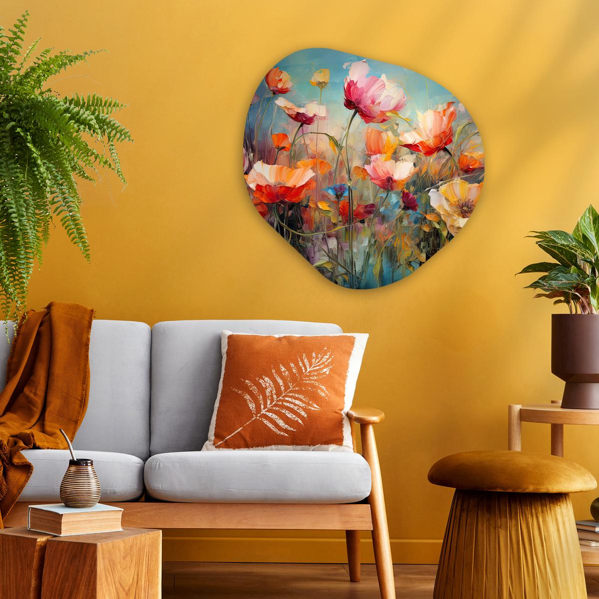 WANDBILD Blumen - Aquarell - Kunst - Botanisch - Natur Wandbild 60x60 cm - Orange, Kunststoff (60/60cm) - MuchoWow
