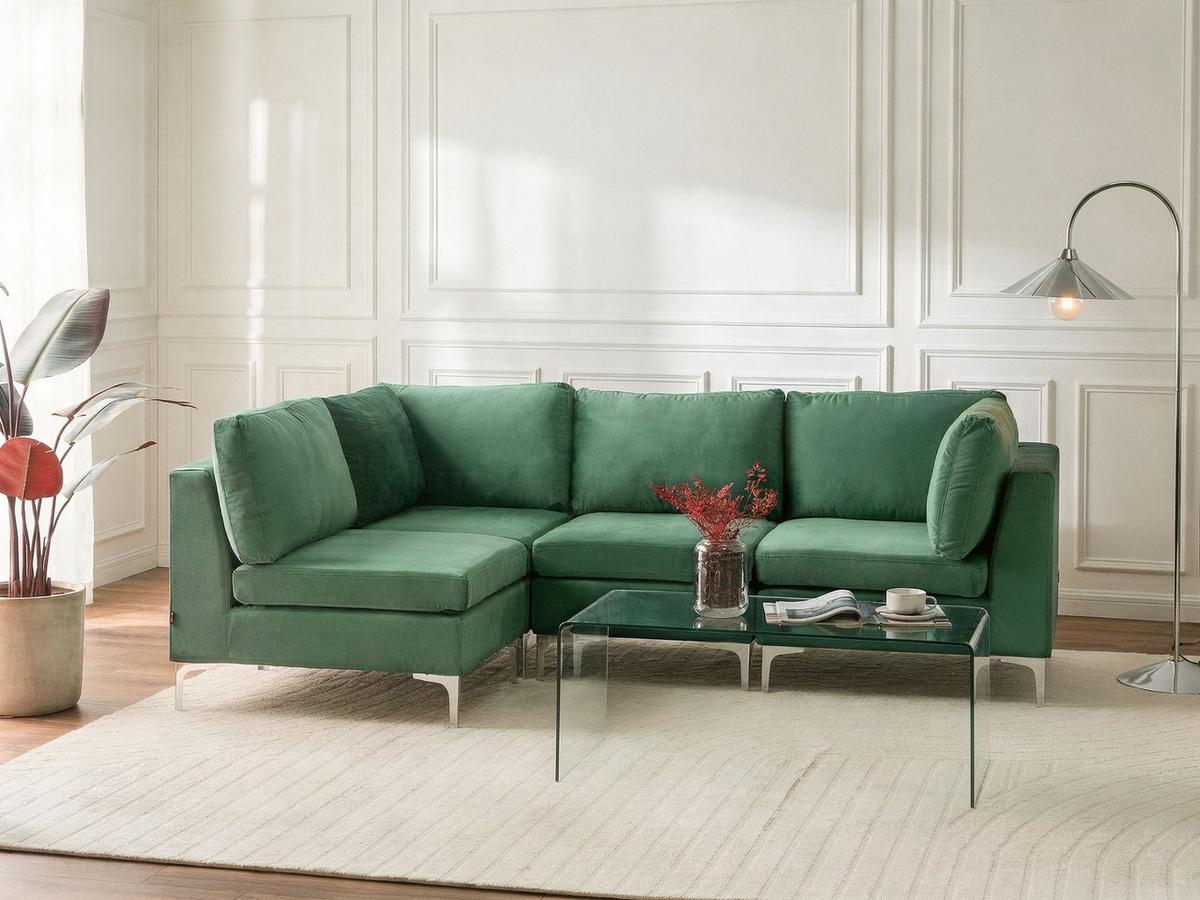 ECKSOFA Modul 4-Sitzer rechtsseitig Grün Samtstoff Evja - Grün, Textil (235/150cm) - Beliani