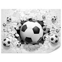 FOTOTAPETE für Jugendzimmer Fußbälle Weiße Ziegelwand Sport 250x175 - Schwarz/Weiß, Papier (250/175cm) - Muralo