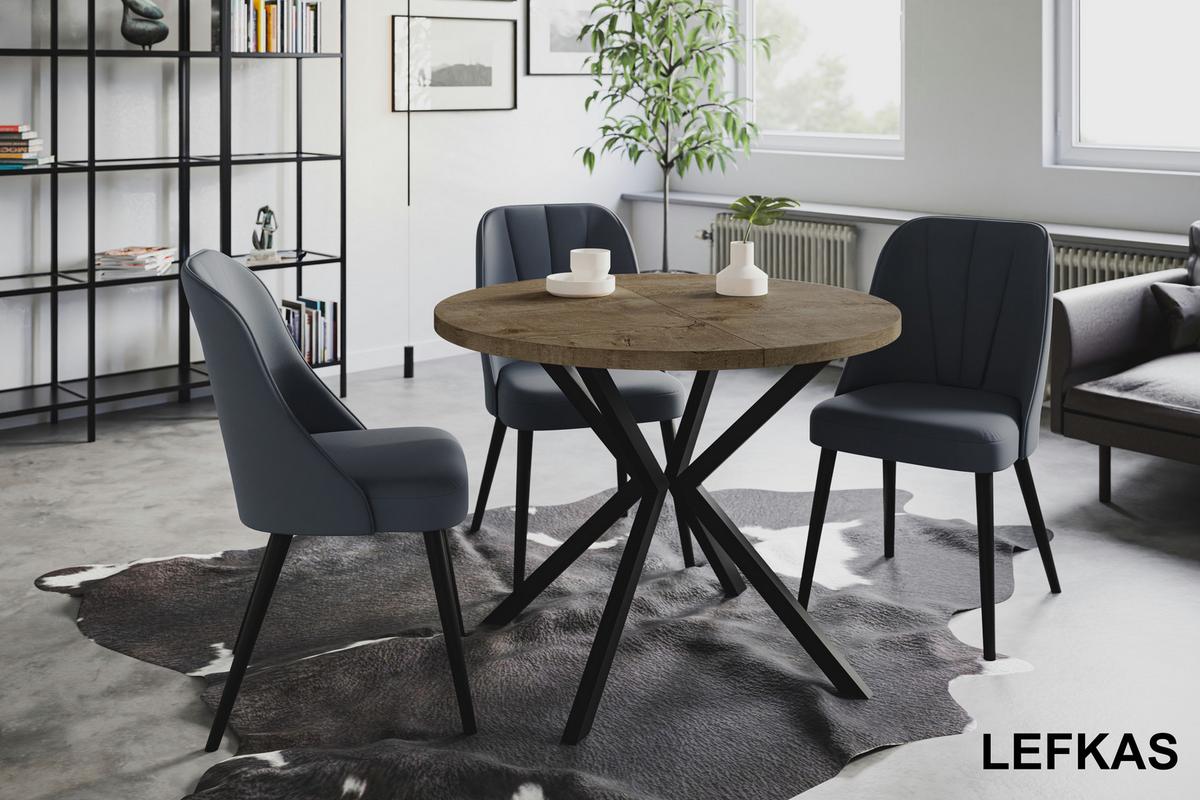 RUNDER Esszimmertisch LOFT LITEN, ausziehbarer Tisch Durchmesser: 120 cm/200 cm, Wohnzimmertisch Farbe: Grau, mit Metallbeinen in Farbe Schwarz - Dunkelbraun/Schwarz, Holzwerkstoff (120/120/76cm) - Alpi-Möbel