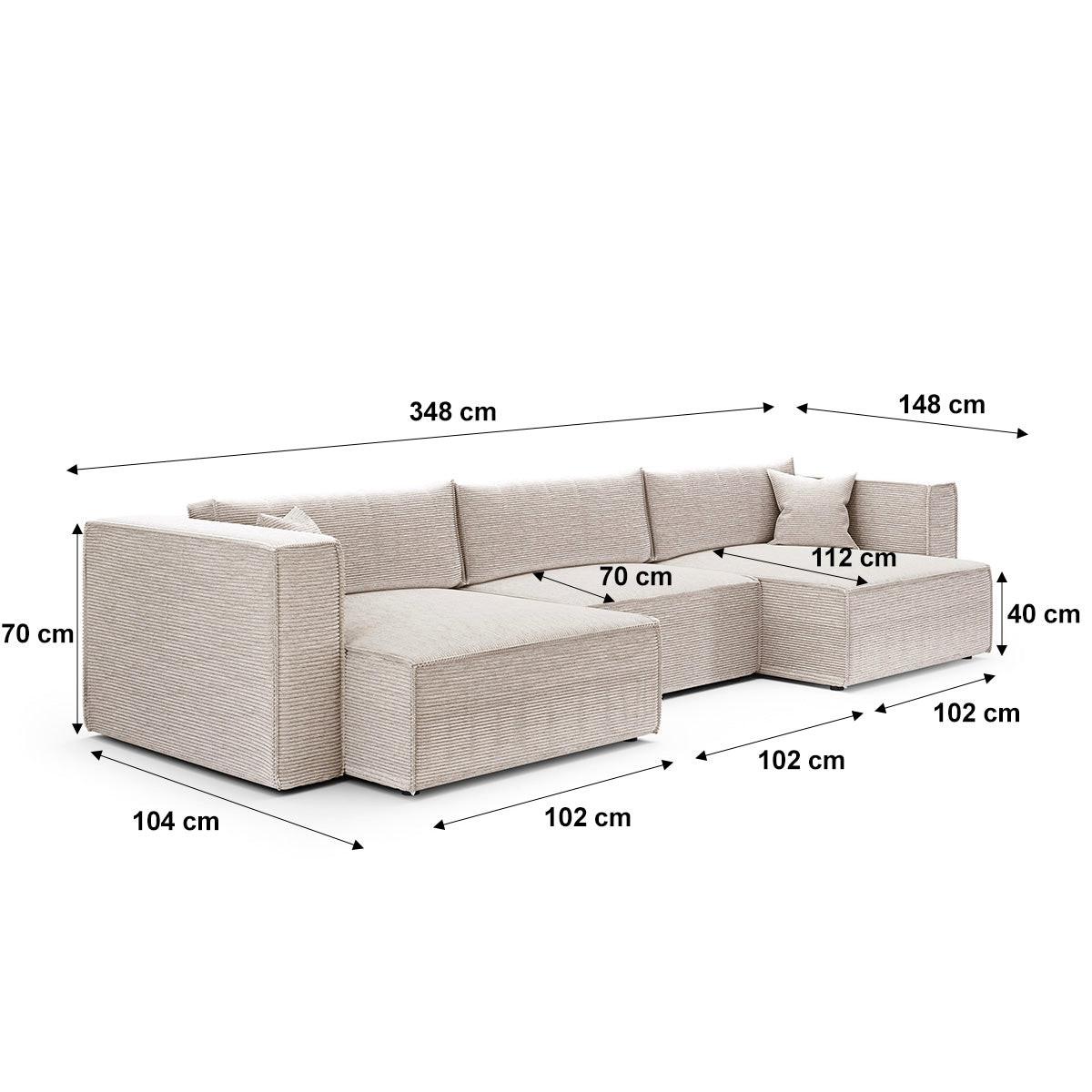 PANORAMASOFA Jimmy 5 Sitzplätze Creme - Weiß, Holz (348/77/148cm) - Petits-meubles