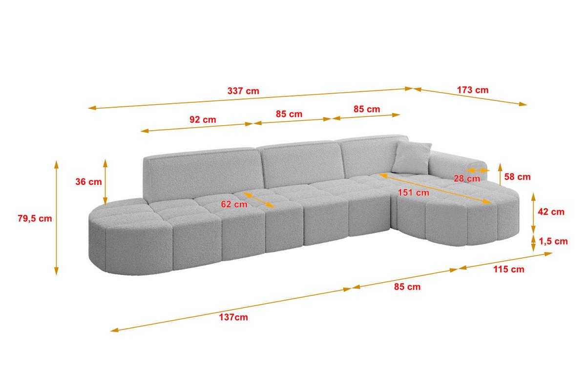 ECKSOFA Ottomane Links LIVO-L2 - 337x173x79,5 cm Apricot - Koralle, Holzwerkstoff/Textil (337/173cm) - ALTDECOR